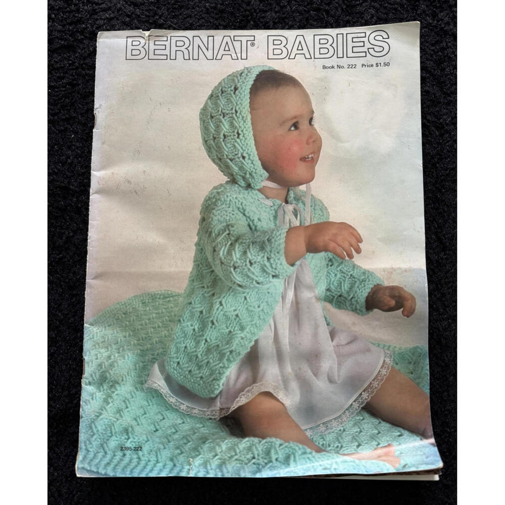 Vintage Bernat Babies Knitting Pattern Book No. 222 Layette Infant Sweaters, Hat